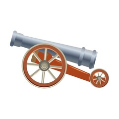 Medieval cannon on wheels in cartoon style. Vector illustration of old weapons. Illustration of war equipment for pirate ships of fortresses