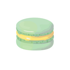 Green vector macaron. Traditional French Dessert. Watercolor Imitation. For bakery or cafe decoration - greeting cards.