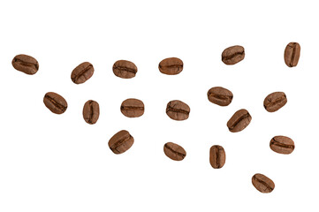 Coffee seeds isolated on white background with clipping path.top view.