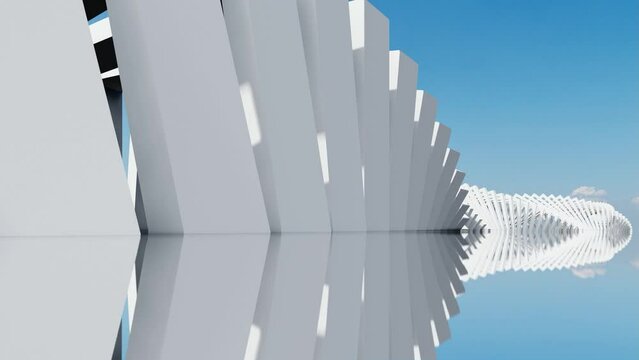 Futuristic architecture background mechanically rotating geometric design 3d animation