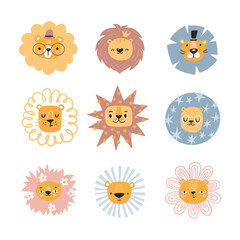 Cute lions with floral. Modern vector illustration