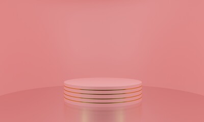 pink podium with showcase in the studio room.3d rendering.	