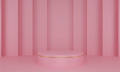 pink podium with showcase in the studio room.3d rendering.	