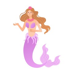 Obraz na płótnie Canvas Mythical creature mermaid flat vector illustration. Fantasy characters, centaur, harpy, dragon, mermaid, Pegasus, griffin isolated on white
