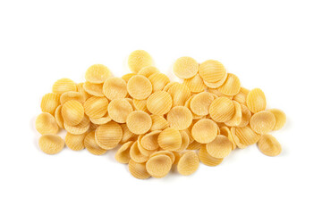 Orecchiette pasta isolated on white background with clipping path