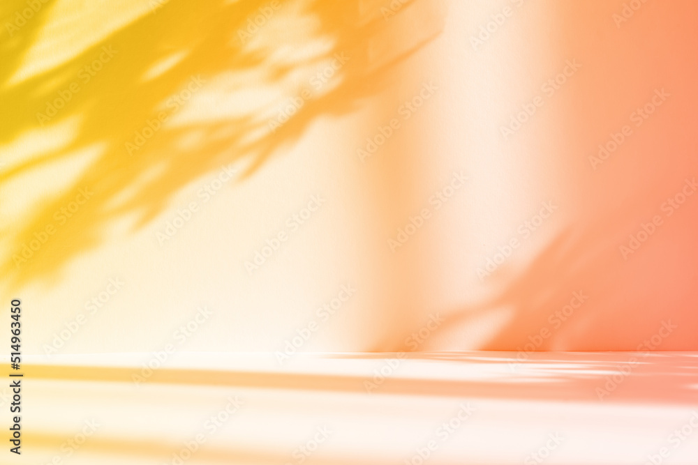 Poster abstract gradient orange studio background for product presentation. empty room with shadows of wind