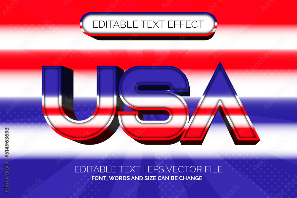 Poster retro text effect, editable usa flag text style