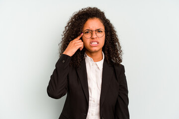 Young business Brazilian woman isolated on white background showing a disappointment gesture with forefinger.