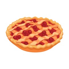 Pie with berry filling. Bread assortment flat icon. Cartoon bun, pretzel, cakes, baguette, bagel, whole grain bread isolated vector illustration. Bakery concept