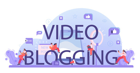 Video blogging typographic header. Character sharing media content