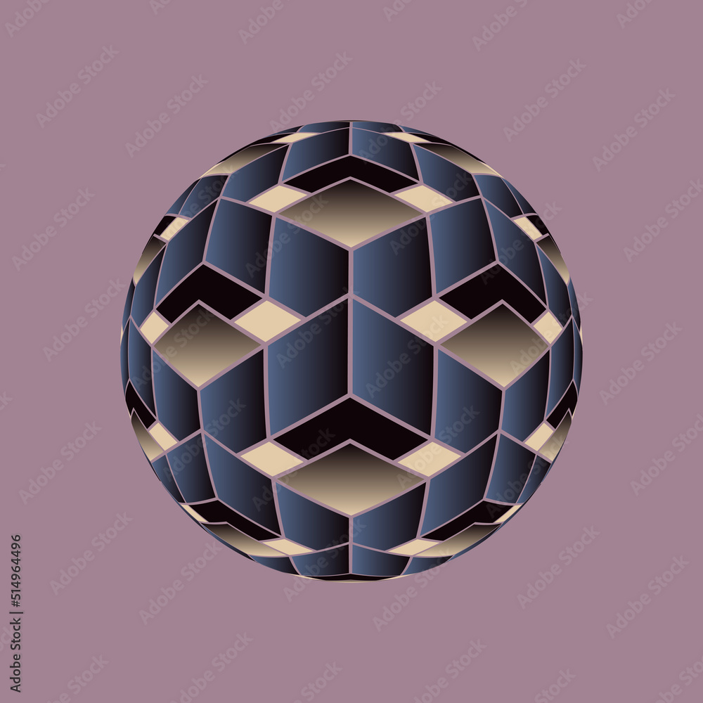 Wall mural floating sphere with geometric pattern in purple pink shades