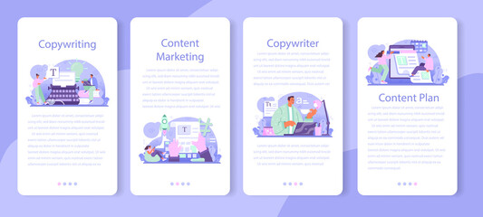 Copywriter mobile application banner set. Writing texts for business