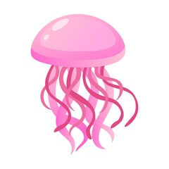 Pink jellyfish vector illustration. Cute cartoon sea jellies watercolor collection isolated on white. Marine animals concept © Bro Vector