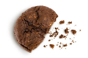 chocolate cookie half isolated on white background with full depth of field. Top view. Flat lay