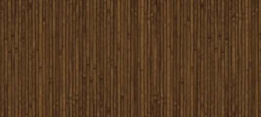 Dark brown wooden surface widescreen texture. Natural bamboo backdrop. Wood slat wall large...