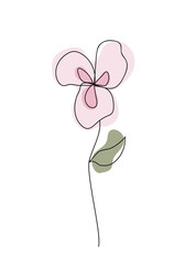 pink orchid flower, meadow flower, large, pink hand-drawn, line art