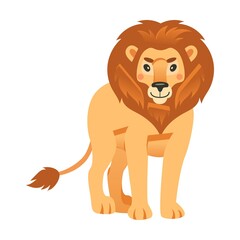 Obraz premium Cute cartoon lion vector illustration. Happy orange colored feline animal walking, lying, jumping, sitting and roaring. Wild animal, king concept