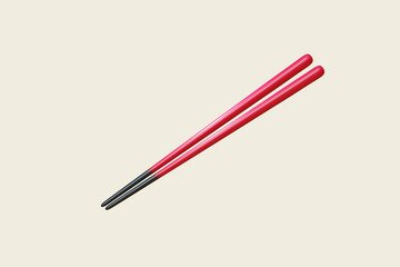Red and black japanese chopsticks 3d render , isolated on beige color background , illustration 3D Rendering