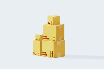 Parcel boxes stacked 3d render , isolated on white color background , illustration 3D Rendering