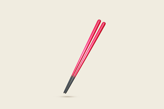 Red and black japanese chopsticks 3d render, isolated on beige color background , illustration 3D Rendering