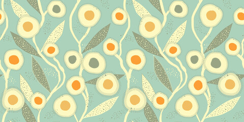 floral seamless pattern childish style soft blue orange shades