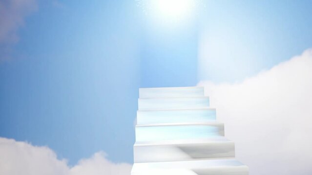 Stairway to heaven. Stairs to the sky. Resurrection Jesus concept. Religious background. 4K video animation 3d render.
