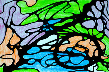 Hand drawn neurographic drawing. Neurographics is psychological method of changing the subconscious. Bright picture drawn with black marker and colored pencils. neuroart. Neuro modern. Abstract brain