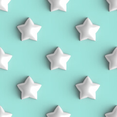 Cute cartoon style 3D rendering seamless pattern background with white stars.
