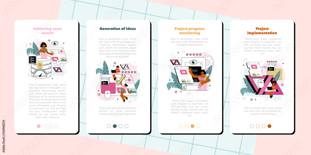 Poster back end development mobile application banner set. software development