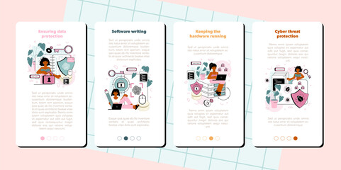 Cyber or web security specialist mobile application banner set