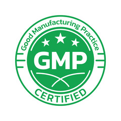 GMP certified icon or logo. Good manufacturing practice stamp or seal design. Quality standard label. Vector illustration.