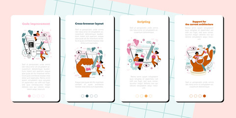 Frontend development mobile application banner set. Website interface