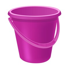 Plastic pail for water and sand. Vector set of household tools on isolated white. Can be used for advertisement - obrazy, fototapety, plakaty