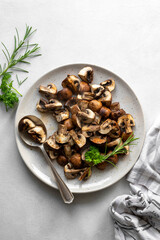 roasted, baked mushrooms, homemade food. Top view, Food photo