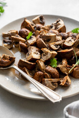 roasted, baked mushrooms, homemade food. Top view, Food photo