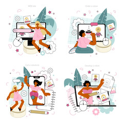 Cyber engineering online service or platform set. Robotics' constructing