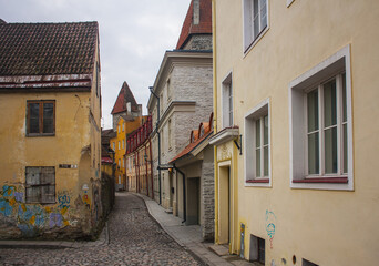 Fototapeta na wymiar Vintage historic building in the Old town of Tallinn, Estonia 