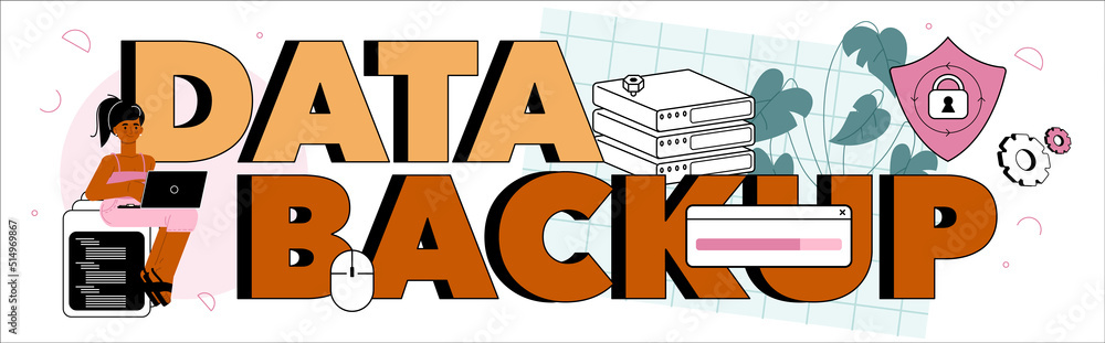 Poster data backup typographic header. system administrator working