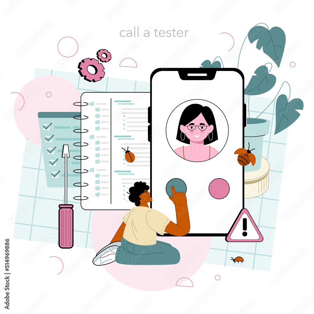 Poster software tester online service or platform. application or website code