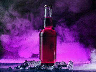 Bottle of purple soda or lavender syrup, lemonade, neon back light