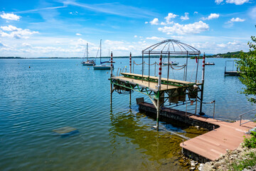 Landing pier for small boats yachts and sailboats near the beach
