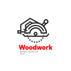 Electric saw emblem. Woodwork.