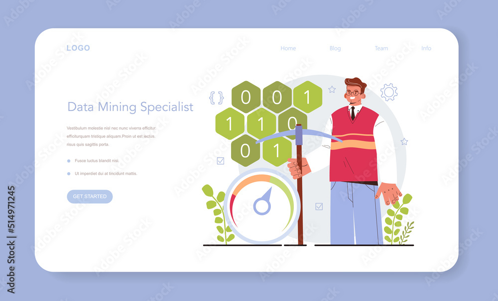 Poster big data web banner or landing page. mining and analyzing