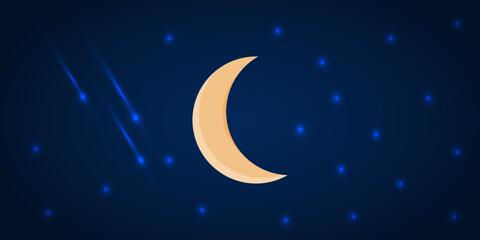 Night sky with stars. Shooting star from the sky. The moon and the stars. Vector illustration.