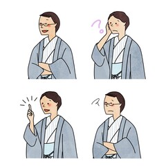 浴衣姿の男性の表情セット
