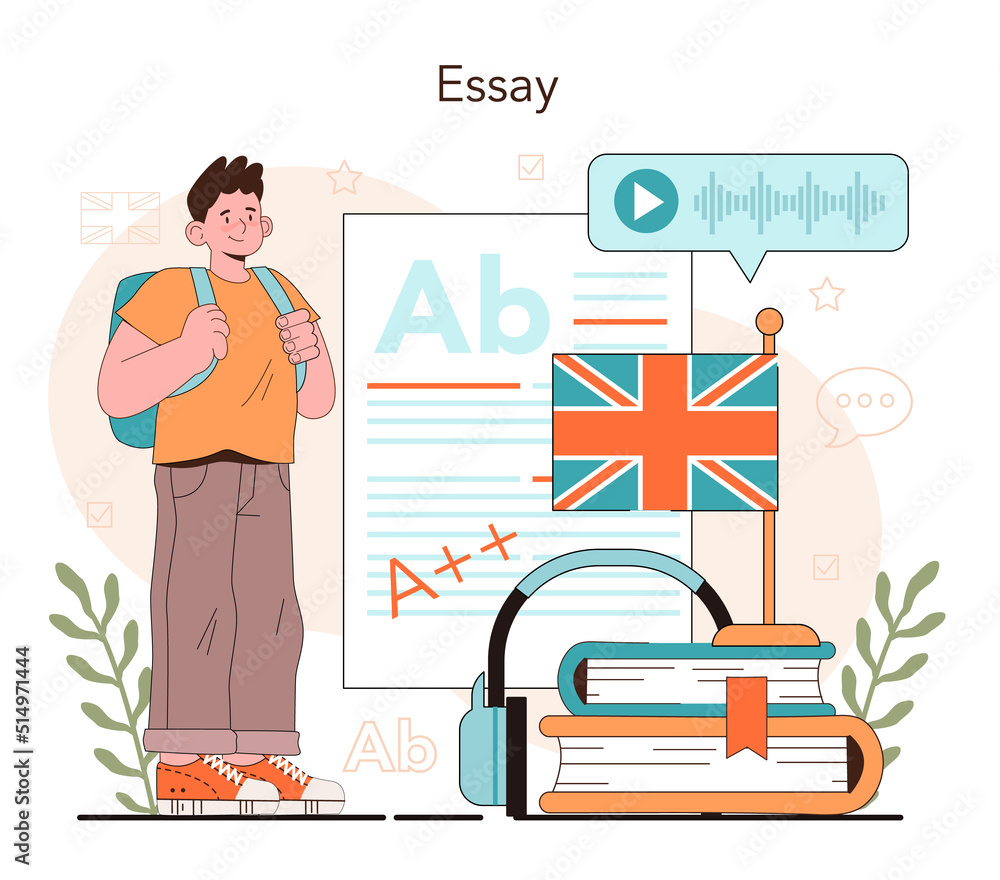 Poster english class concept. study foreign languages in school or university