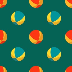 Seamless vector pattern with colorful beach balls on green background. Summer design for fabric and paper, surface textures.