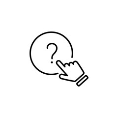 holding hand question mark icon, faq support, puzzled or uncertainty bubble, doubt ask, frequently information advice, thin line symbol on white background - editable stroke vector illustration eps 10