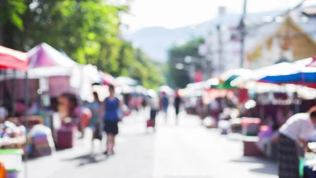 Blurred time lapse of flea market in Chiang mai Thailand