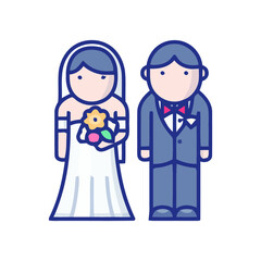 Obraz na płótnie Canvas Bride and groom, Wedding hand drawn design white background, Vector illustration
